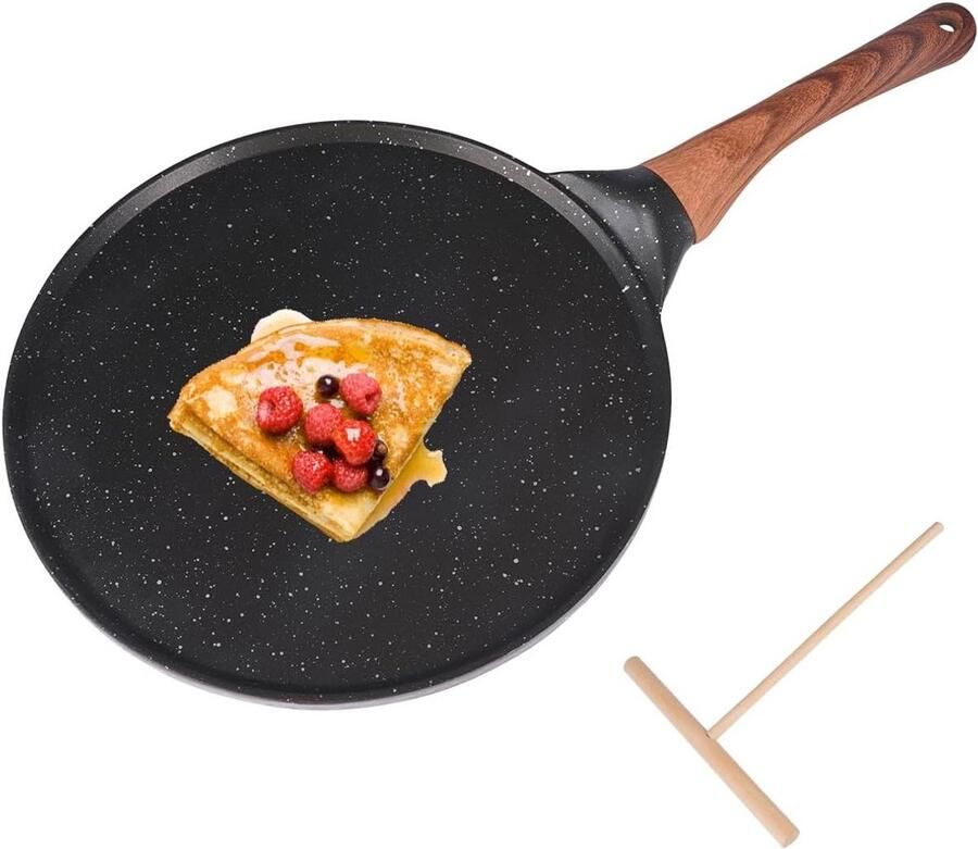 Crêpepan 26 cm Pannenkoekenpan plat Lekkere pannenkoeken bakken Antiaanbaklaag zonder PFOA 26 centimeter Zwart