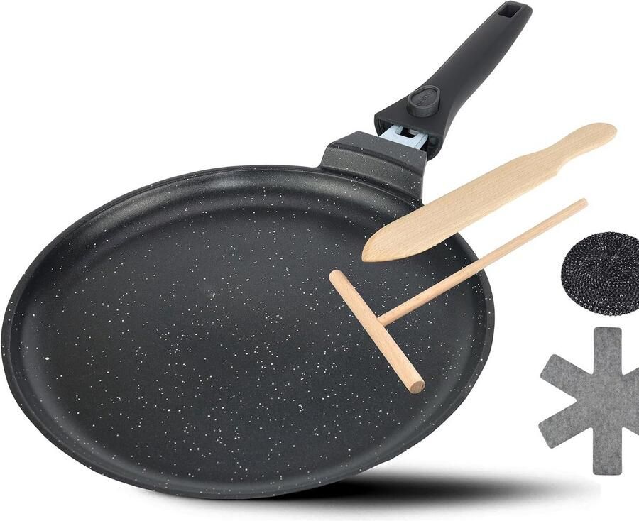 Crêpepan inductie 28 cm met beslagverdeler en houten schep