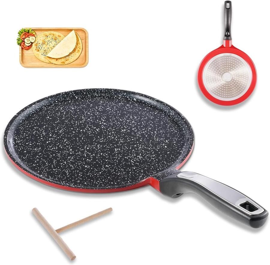 Crêpepan Inductie Pannenkoekenpan Crêpemaker Ontbijt Bakken Inclusief Deegspreider 24 cm Zwart