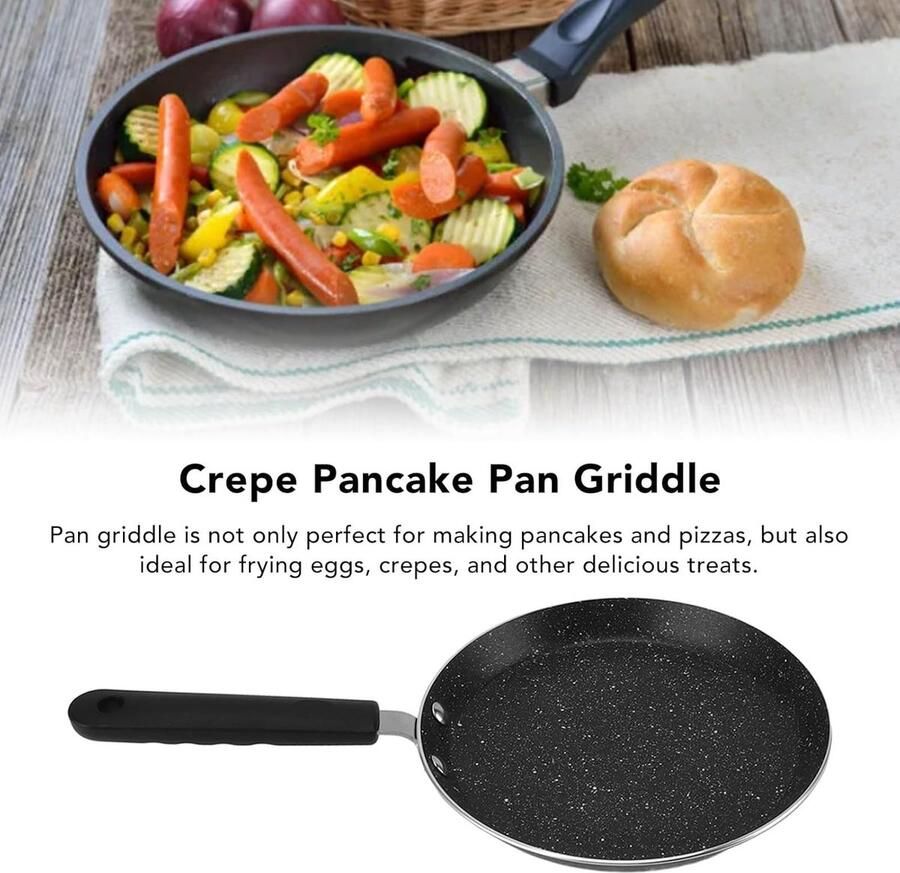 Crêpepan met Anti-aanbaklaag Pannenkoekenbakplaat Ontbijt Maken Gelijkmatige Warmteverdeling 28 cm Zwart