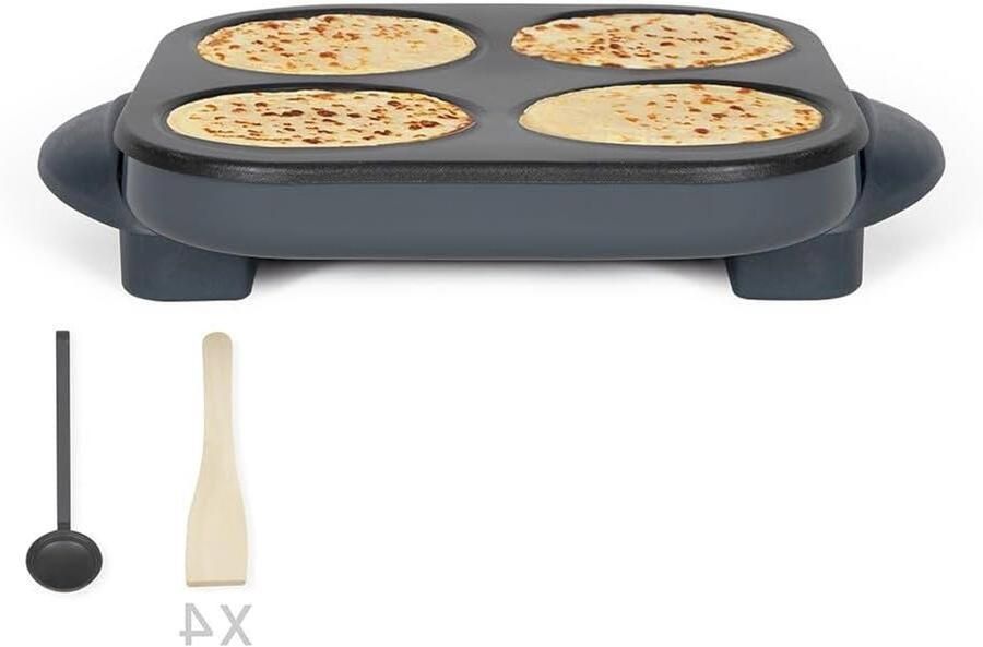 Crêpepan Pannenkoekenmaker Mini Pannenkoeken Bakken Automatische Thermostaat 4 Mini Pannen Grijs