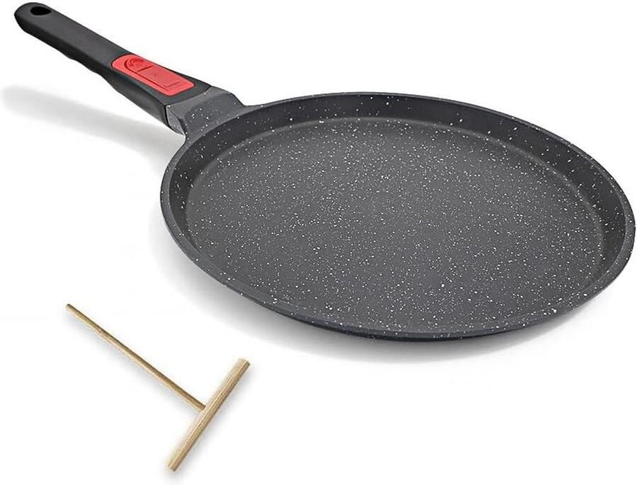 Crêpepan Pannenkoekenpan Tawa Ontbijt Bakken Afneembaar Handvat 20 cm Zwart