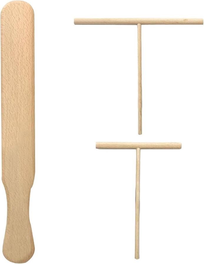 Crêpes Bereidingsset Pannenkoekenmaker Accessoires Gelijkmatig Deeg Verdelen Duurzaam Beukenhout 3 Delig 12 18 30 cm Natuurlijk Hout