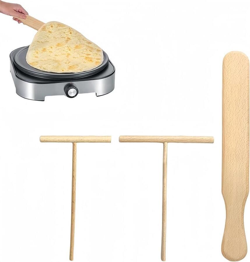 Crêpes Dispenser Set Pannenkoek Gereedschap Pannenkoeken Bakken Krasvrij Hout 3 Stuks Natuurlijk Hout