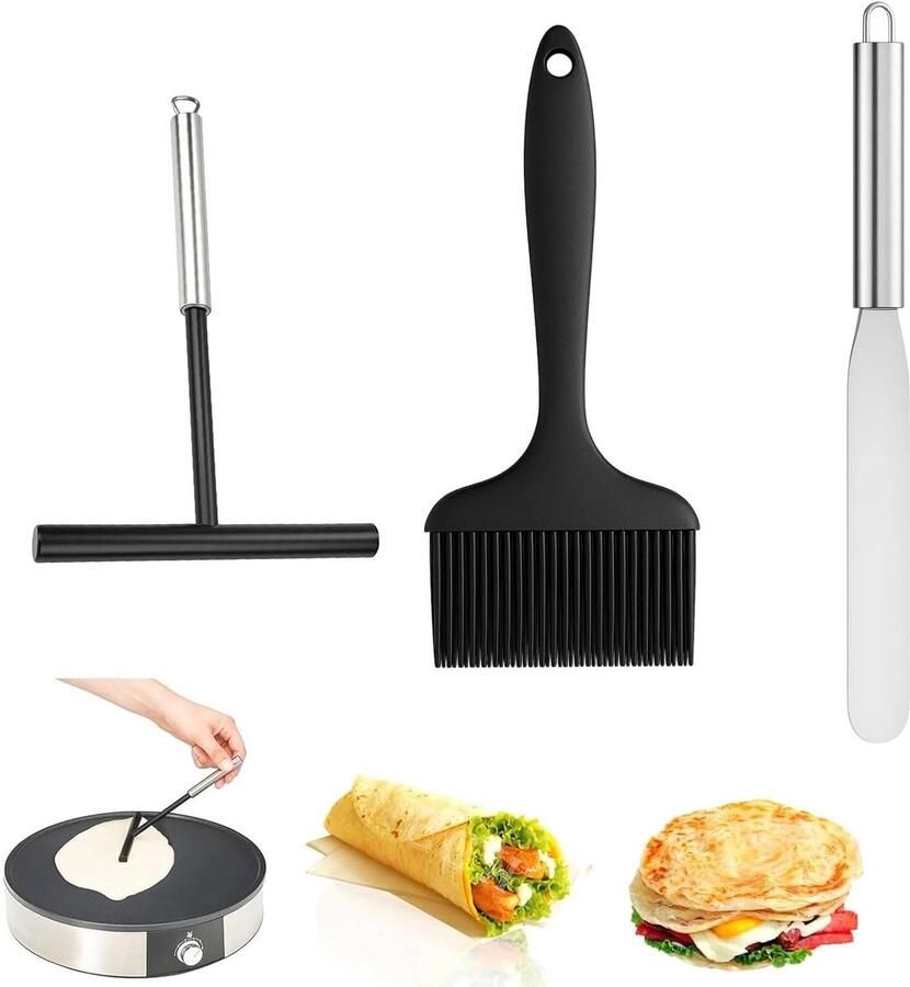 Crepes Divider Set Pannenkoek Gereedschap Delicate Keukenwerk Veelzijdig 3-Delig 10 x 10 x 0.1 cm Zwart