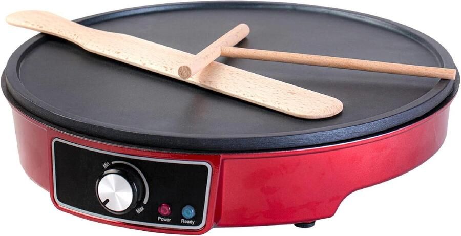 Crêpes Maker anti-aanbaklaag 30 cm diameter LED-statuslampen 1000 Watt verstelbare temperatuur incl. deegverdeler en spatel omelet pannenkoeken eierkoeken spek