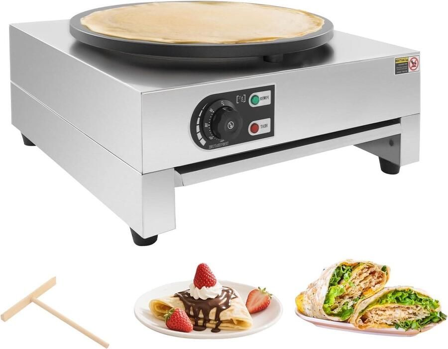 Crêpemaker Pannenkoekenplaat Lekkere Crêpes Maken Extra Groot Bakoppervlak 40 cm Diameter Zilver