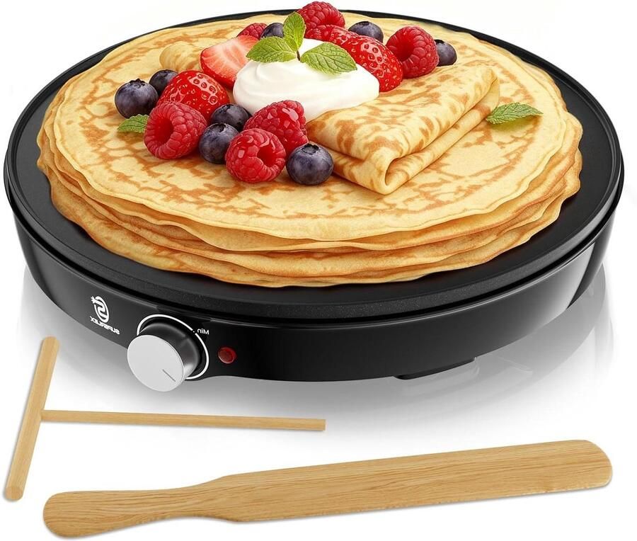 Crêpes Maker Pannenkoekenmaker Elektrisch Lekkere Pannenkoeken Maken Traploos Instelbare Thermostaat 30 cm Plaat Zwart