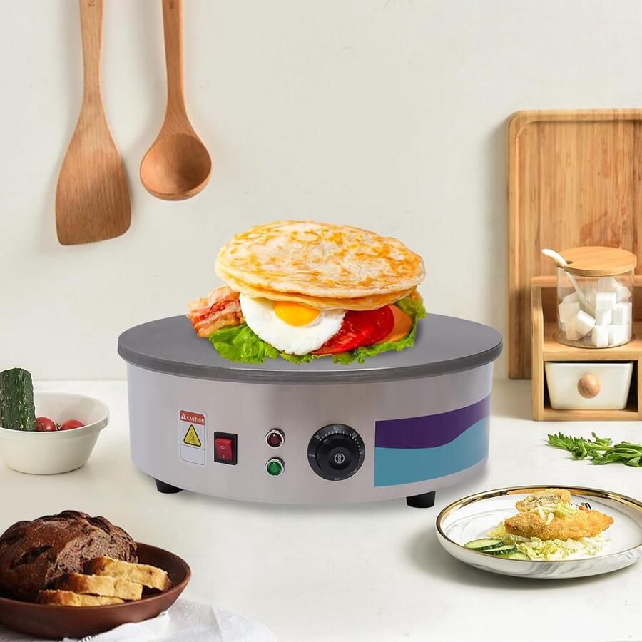 Crêpes Maker Pannenkoekenmaker Elektrisch Thuis Bakken Antiaanbaklaag 40 cm Rond Zilver