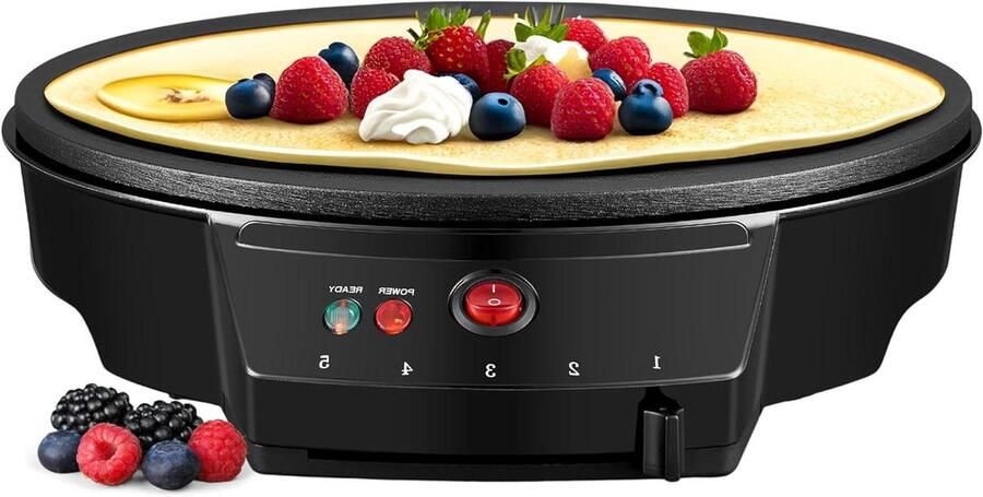 Crêpes Maker Pannenkoekenpan Elektrisch Snel Ontbijten Cool-Touch Handgreep 30 cm Diameter Grijs