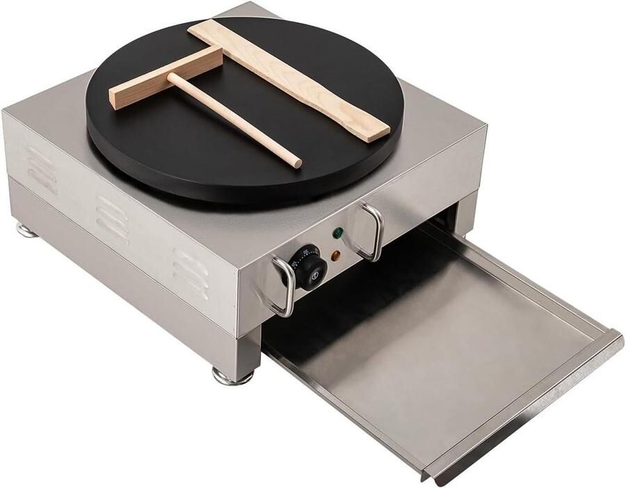 Elektrische Pannenkoekenpan Crêpe Maker Machine Pannenkoeken Bakken Antiaanbaklaag Gietijzer 40 cm Diameter Zilver Zwart - Foto 2