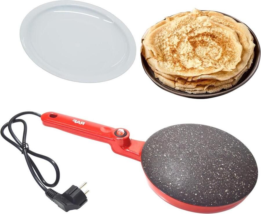 Crêpes Maker Pannenkoekenplaat Snelle Maaltijden Antiaanbaklaag 20 cm Diameter Rood