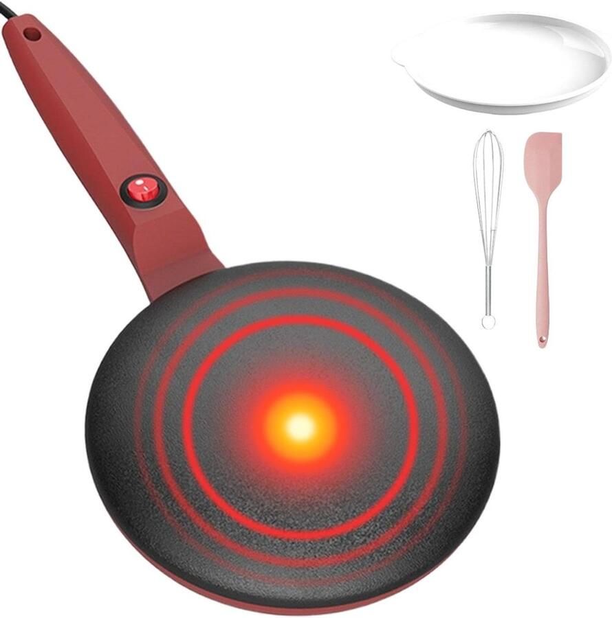 Crepes Pan Pancake Maker Snel Ontbijt Maken Automatische Temperatuurregeling 19 cm Rood