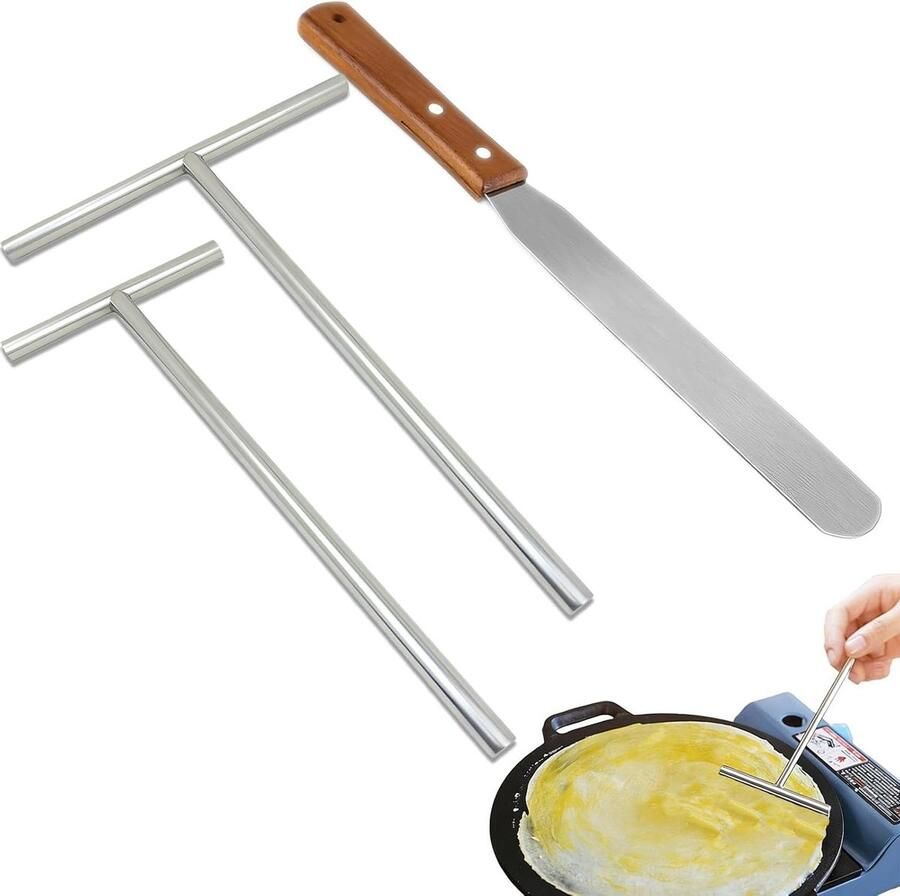 Crêpes Pannenset Pannenkoek spatels Bakken Verdelen T-vormig ontwerp 3-delig Roestvrijstaal