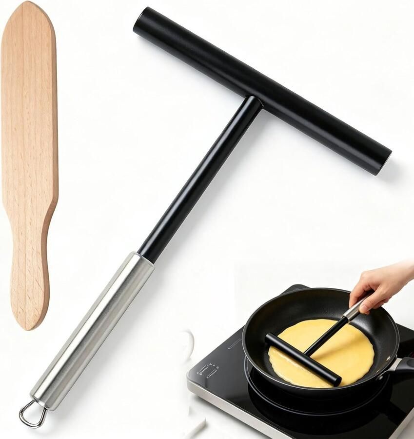 Crêpes Set 2 Delige Set Roestvrij Staal en Hout Perfect voor Pannenkoeken SnelShoppen