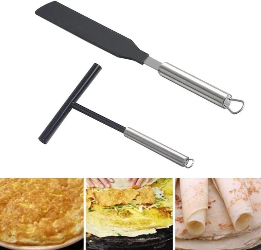 Crêpes Verdelers Spatels Pannenkoeken Gereedschap Bakken Thuis Keuken Roestvrij Staal Set 2 Stuks Zilver Zwart