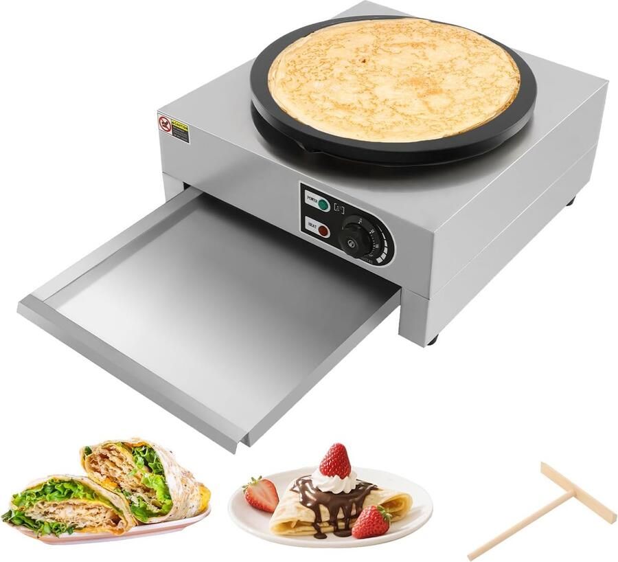 Crêpesmaker Elektrisch Pannenkoekenplaat Grill Snelle Snacks Maken Grote Diameter 40cm 48x45x24cm Zilver Zwart