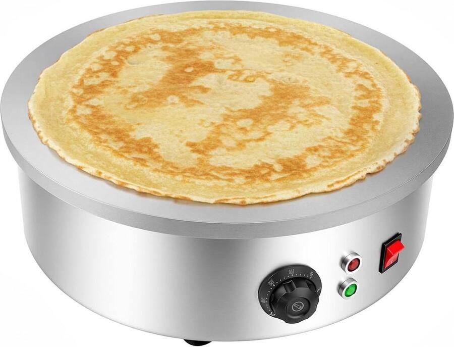 Crêpesmaker Gietijzer Pannenkoekenplaat Elektrisch Professioneel Bakken Traploze Temperatuurregeling 45 cm Zilver