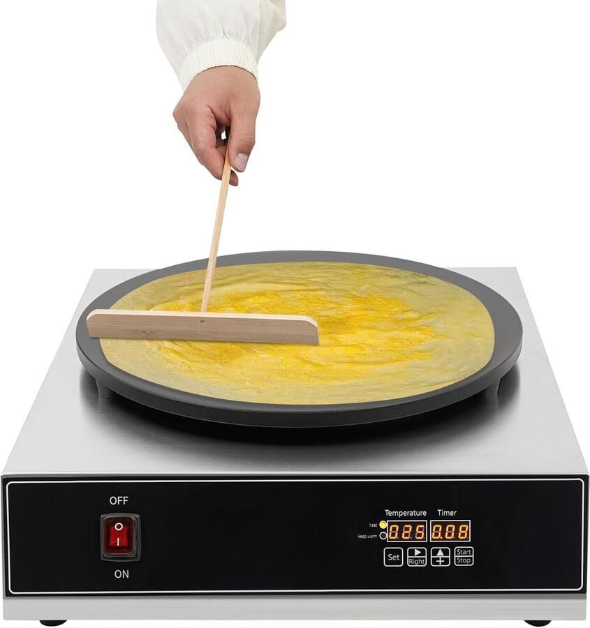 Crêpesmaker Pannenkoekenmaker Bakplaat Apparaat Snel Bakken Grote Diameter 40cm 2800 Watt Vermogen Zilver