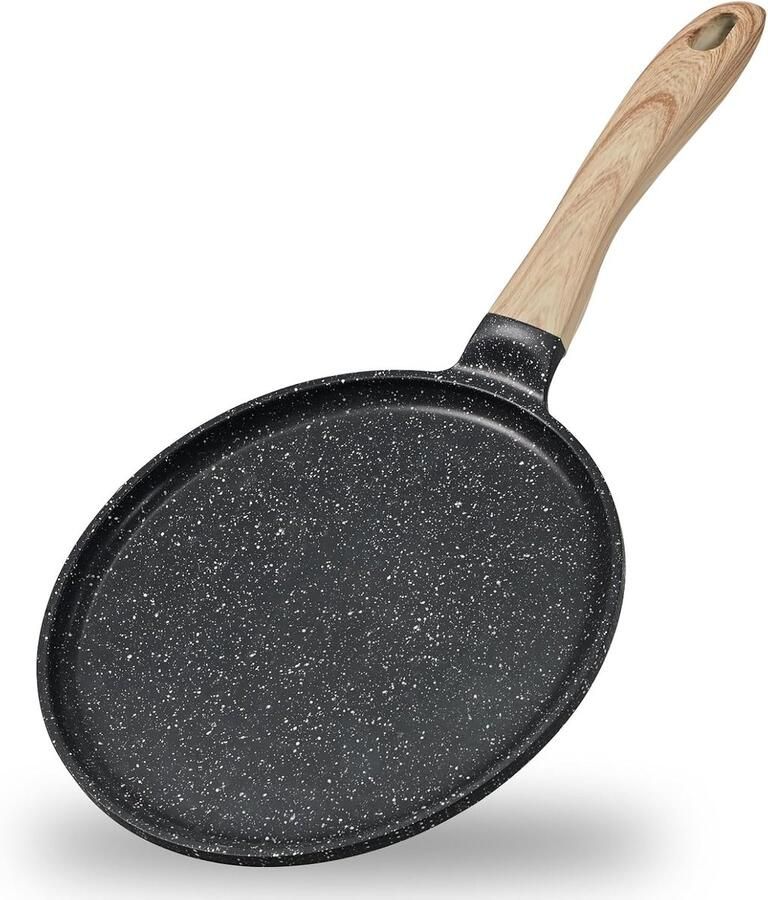 Crêpespan 28 cm antiaanbaklaag granieteffect inductiepan voor alle warmtebronnen comfortabele en ergonomische handgreep pannenkoekenpan voor pannenkoeken galettes en tortillas zonder