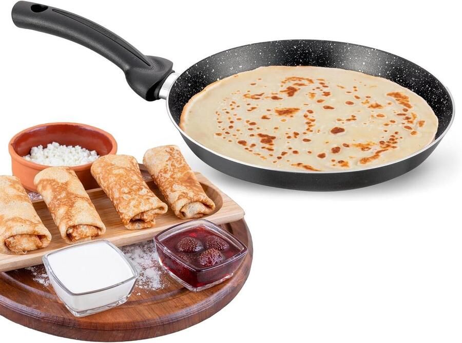 Crêpière Aluminium Pannenkoekenpan Koekenpan Pannenkoeken Bakken Antiaanbaklaag Steenlook 27 cm Zwart