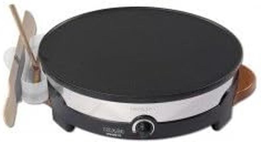 Crepiere Elektrisch Pannenkoekenmaker Apparaat Lekkere Pannenkoeken Maken Met Spatels en Lepel 35 cm Diameter Zwart RVS