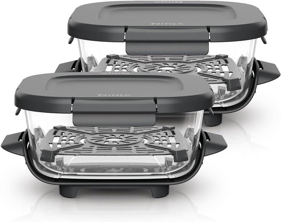 CRISPi 1 4 l TempWare glazen containers met klikvergrendelingsdeksels (set van 2) thermische schokbestendige glazen airfryer bowls BPA-vrije deksels voor vervoer XSKLIDPLT2EUUK