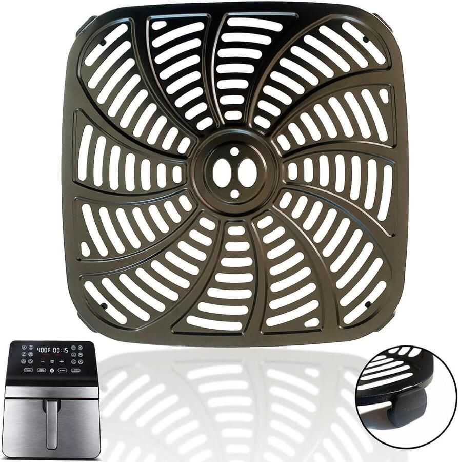 Crisping Plate Airfryer Grill Pan Accessoire Luchtfrituren Verbeteren Dubbellaags Antiaanbaklaag 21 x 21 cm Zwart