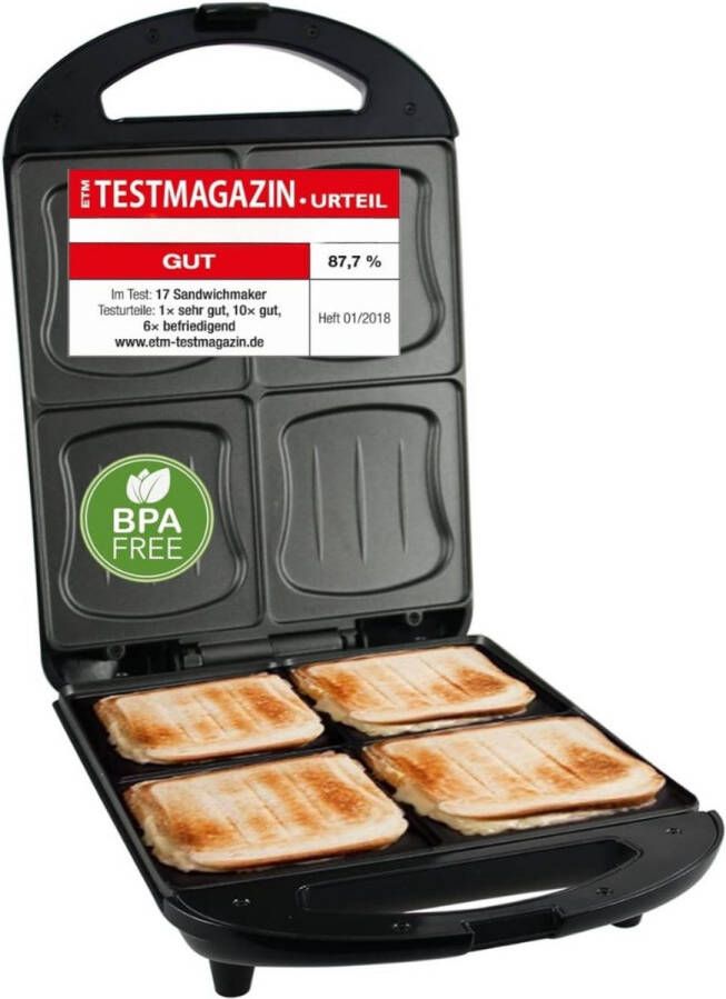 Croque Monsieur Toestel Tosti Apparaat 4 grote schelpvormen XXL -Instelbare Temperatuur Vergrendelende Clip Tosti IJzer Uitklapbaar Contact Grill Kleine Tosti Apparaat Voor 4 Tosti's Panini Grill Antiaanbaklaag Toaster Grill Sandw