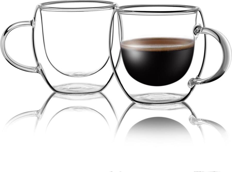 Cup Set (2 stuks 2 5 oz 80 ml) dubbelwandige borosilicaatglas Espresso kopjes met handgrepen ideaal voor een kleine espresso shot