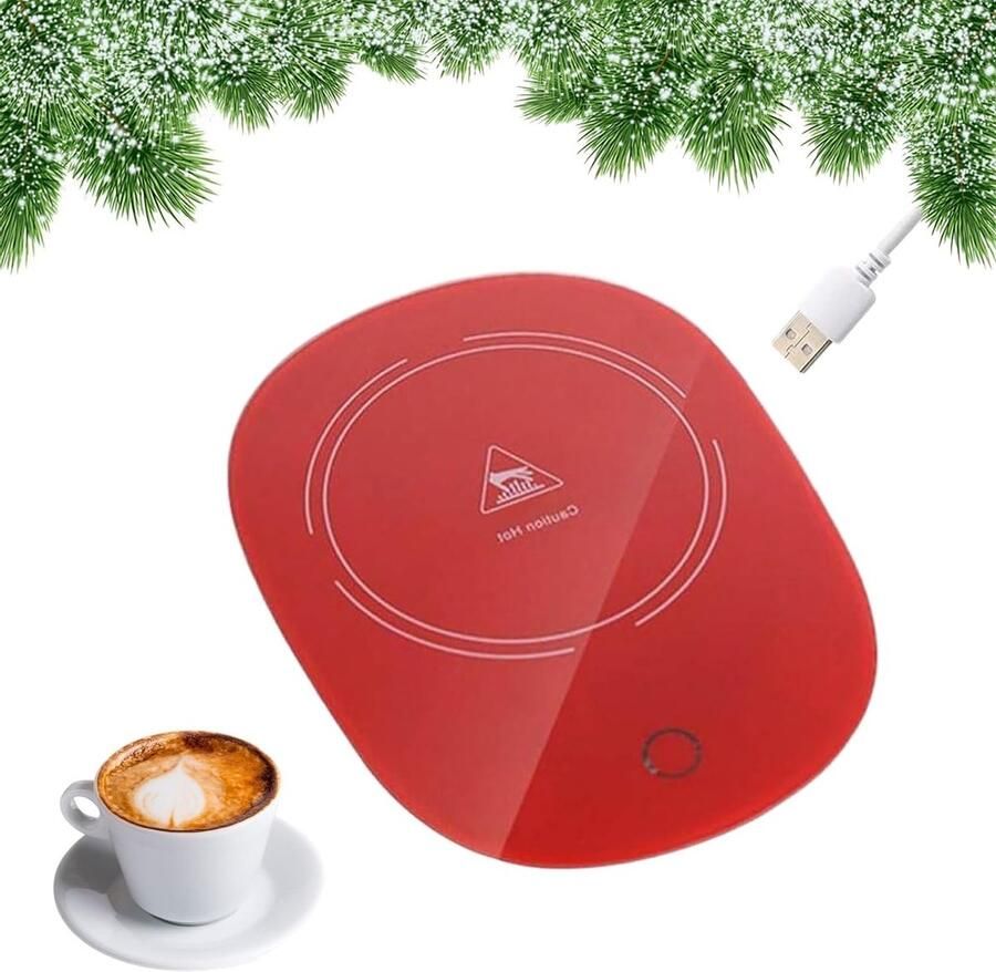 Cup Warmer voor Dranken USB Koffiewarmer met Temperatuur van 55°C Rood Glazen Ontwerp