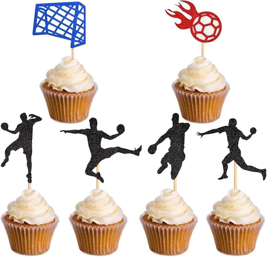 Cupcake decoraties 30 stuks zwart en rood sport muffinversieringen