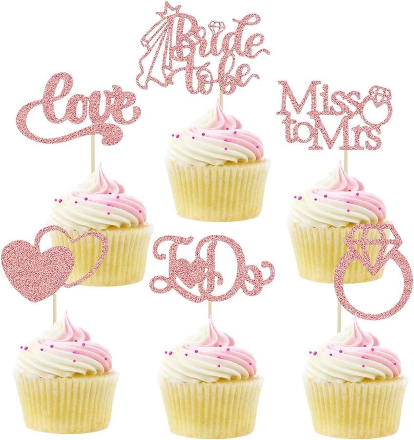 Cupcake topper 24 stuks cupcake-decoratie bruid taartdecoraties bruid taartdecoratie Bride to Be voor verloving vrijgezellenfeest bruiloft bruidsdouche feest (C)