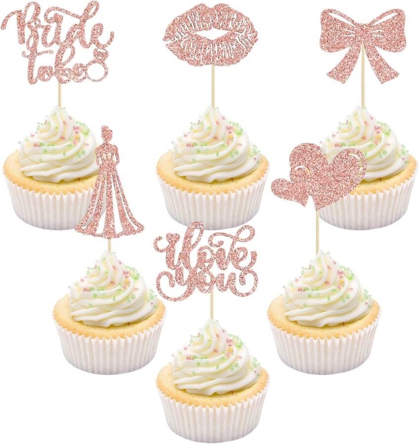 Cupcake-toppers 24 stuks cupcake-decoratie bruid taartdecoratie Bride to Be voor verloving vrijgezellenfeest bruiloft bruidsdouche feest (B)