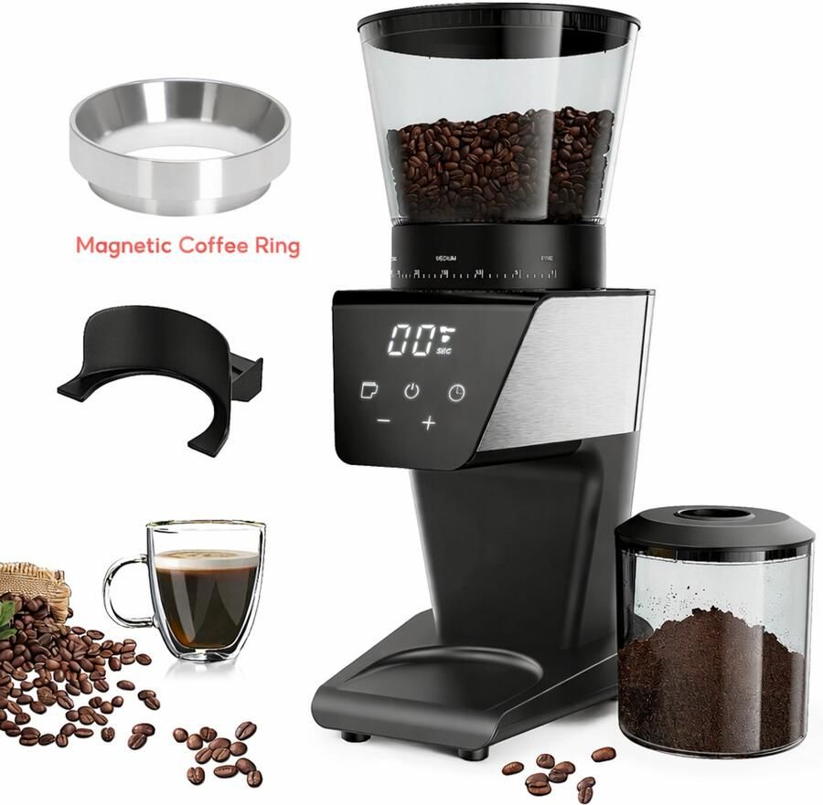 CYRO Koffiemolen Electrisch Koffie Molen Magnetische ring RVS 30 Maalinstellingen Verse Koffie Zwart