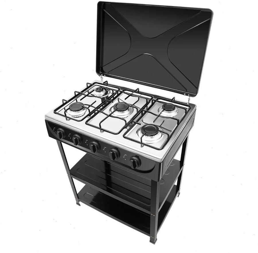 D&A Gasfornuis Gaskookplaat Gasfornuis camping Gasfornuis 60 centimeter Keuken Catering Restaurant 5 Pits Zwart