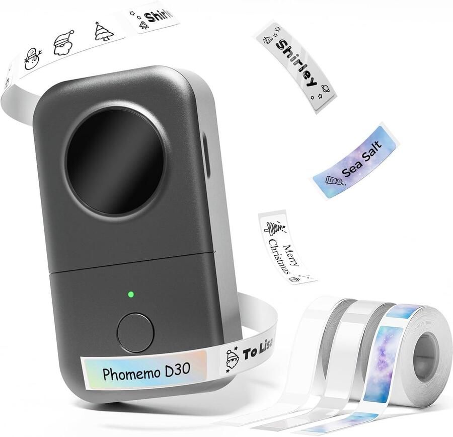 D30 Labelprinter Mini Bluetooth Thermische Labelprinter Compatibel met iOS- en Android-telefoons voor thuis in de keuken op school en op kantoor. Inclusief 3 Rollen Labelpapier