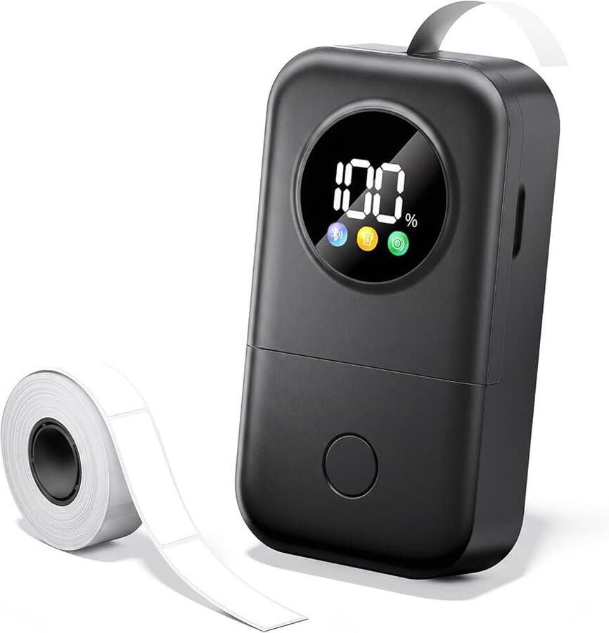D30D labelprinter 2026 geüpgraded led-display etiketteerapparaat met 1 etiket bluetooth-labelprinter voor thuis keuken school kantoor en winkel zwart