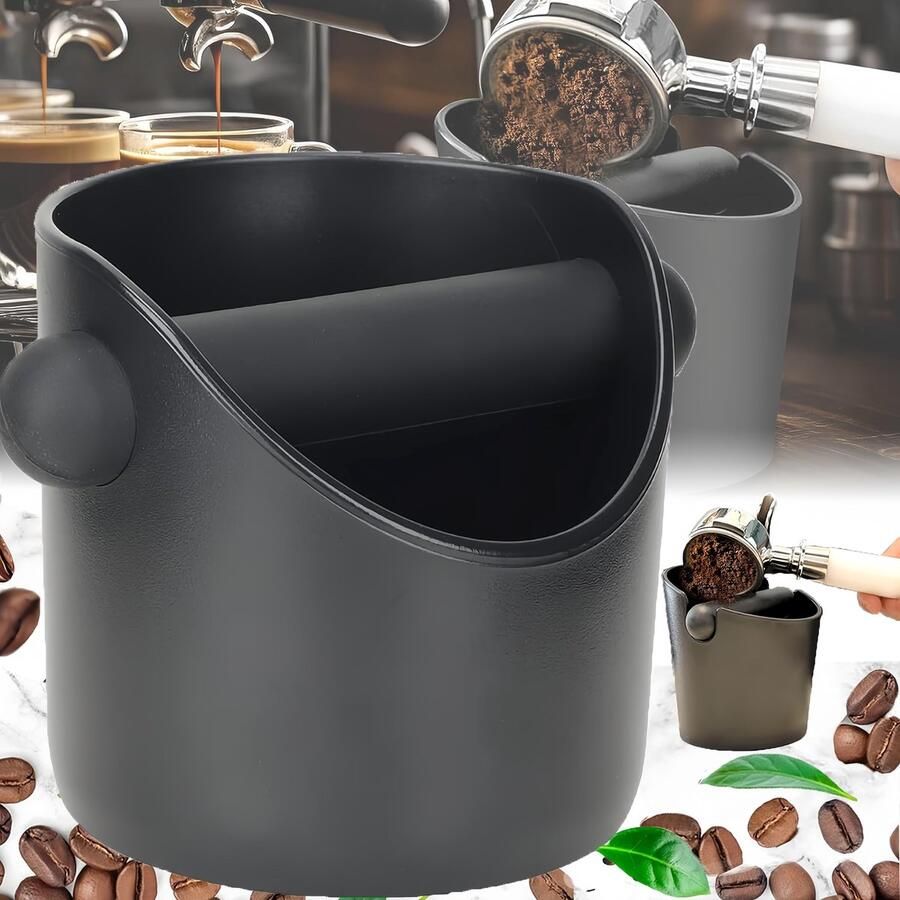 Dailygoods 10 x 10 x 11 cm Afklopcontainer Knock Box Thuisgebruik Espresso Accessoires Koffie Afklopcontainer met Afneembare Klopstang Barista-accessoires voor Het Verzamelen van Koffiedik (zwart)