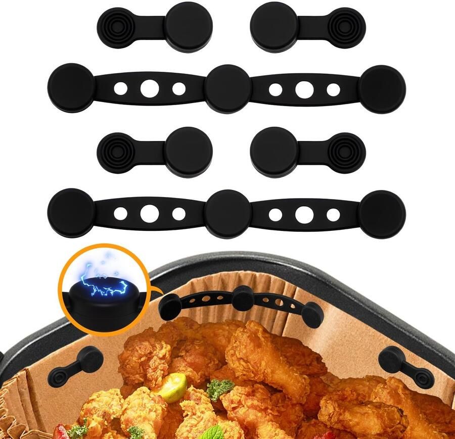 Dailygoods 2 sets magnetische siliconen gespen voor heteluchtfriteuse: Airfryer bakpapier bevestigingsgesp voor het vastzetten van papieren inzetstukken accessoires voor luchtfriteuse voorkomen het