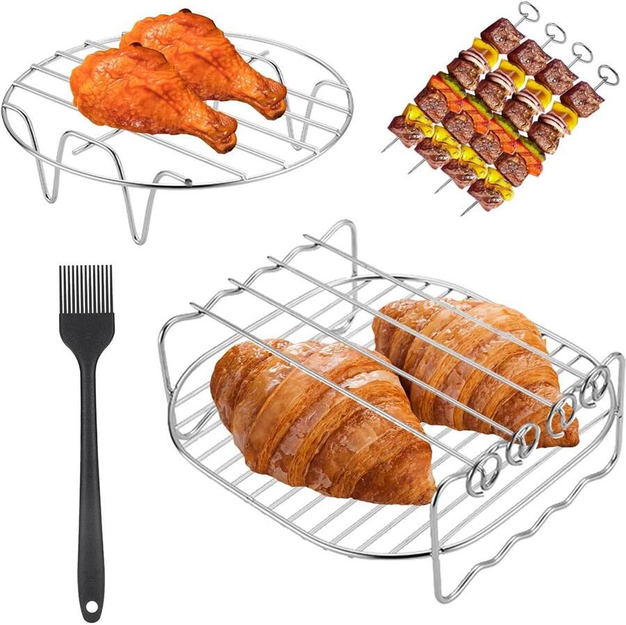 Dailygoods 2 Stuks Air Fryer Accessoires Gelaagde Grillroosters en Stoomrek Set