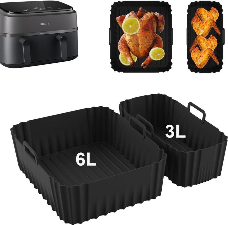 Dailygoods 2 Stuks Siliconen Vorm voor Heteluchtfriteuse Accessoires voor Philips Dual Basket Airfryer 3000-serie