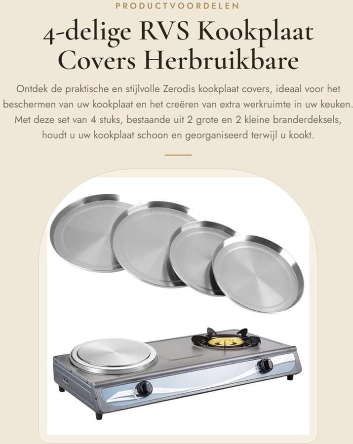 Dailygoods 4-delige RVS Kookplaat Covers Herbruikbare Branderdeksels 21cm 17cm