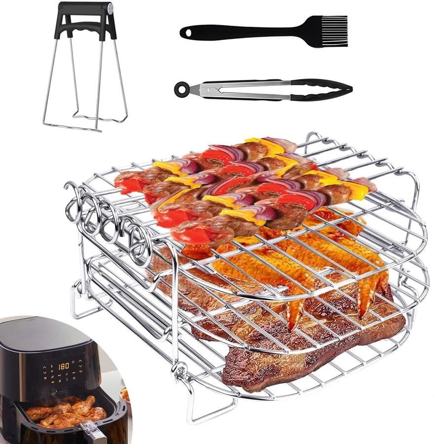 Dailygoods Accessoires voor Airfryer 3 Planken Grillrek Roestvrij Staal voor Air Fryer XL