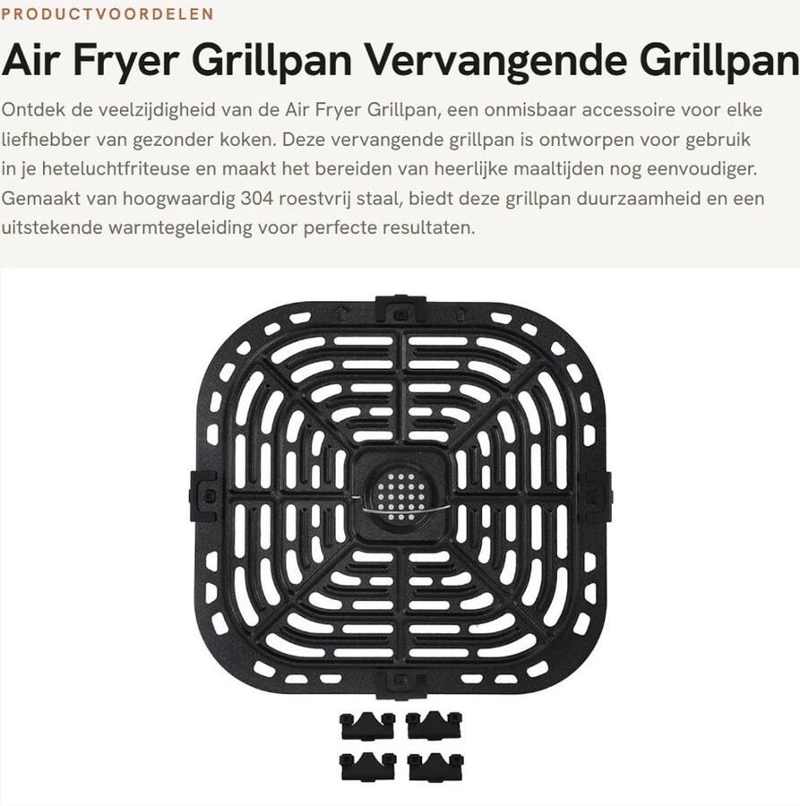 Dailygoods Air Fryer Grillpan Vervangende Grillpan Roestvrij staal 24x23 cm Friteuse Crisperplaat Geschikt voor Heteluchtfriteuse Vaatwa