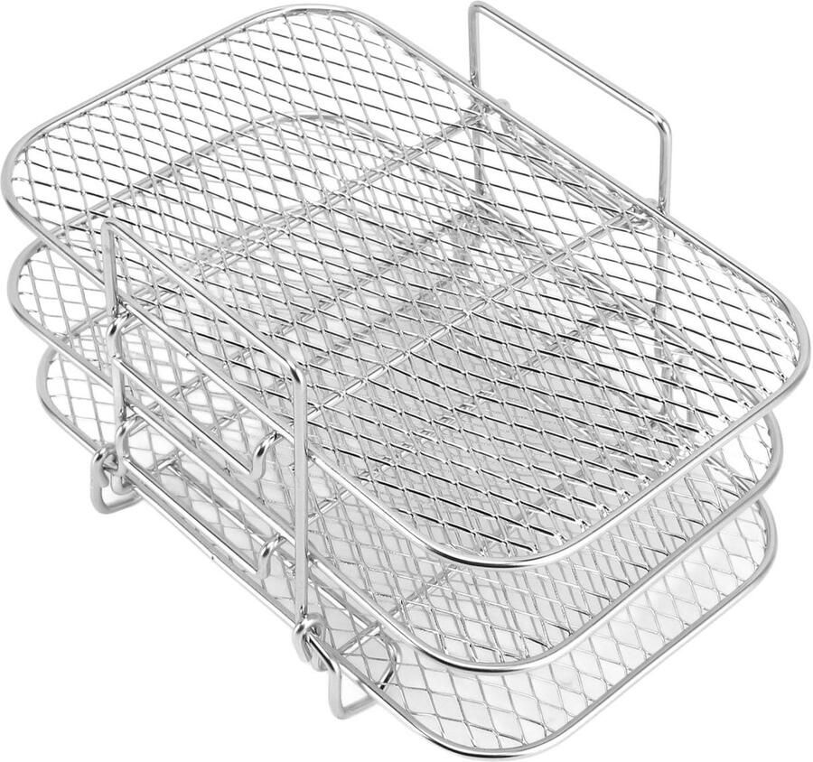 Dailygoods- Air Fryer Rack 3-laags Roestvrij Staal Stapelbaar Magnetron Oven Veilig Geschikt voor Bakken Verbeterde Luchtcirculatie Kookrek