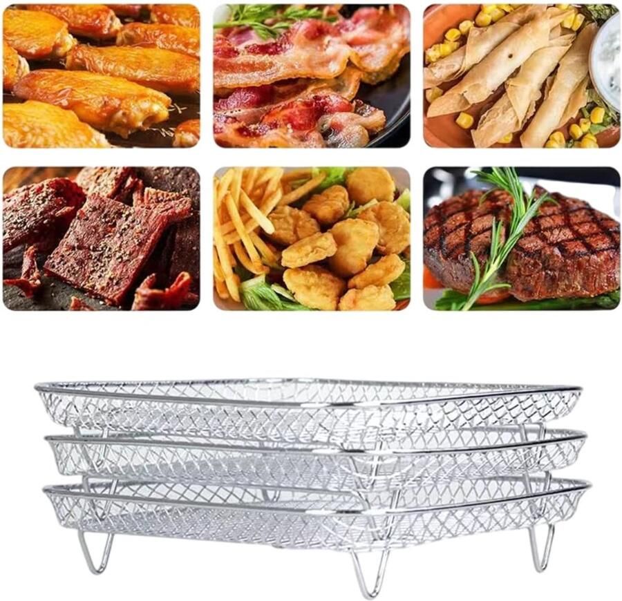 Dailygoods- Air Fryer Rek Stapelbaar Roestvrij Staal Grillrooster Accessoires voor Luchtfriteuse Compatibel met Foodi 8L 20 x 19 x 9 cm