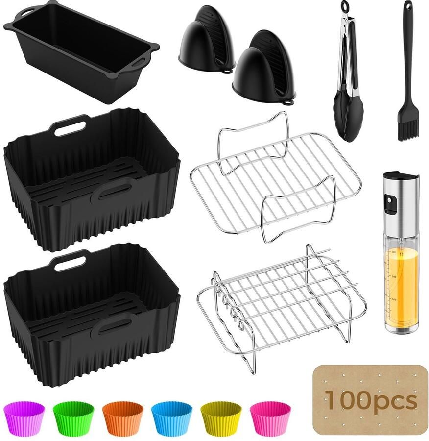 Dailygoods- Airfryer Accessoires 17-delig Siliconen Bakvormen Roestvrijstalen Grillrooster Heteluchtfriteuse Accessoires Geschikt voor Ninja AF400EU Optimale Warmtegeleiding