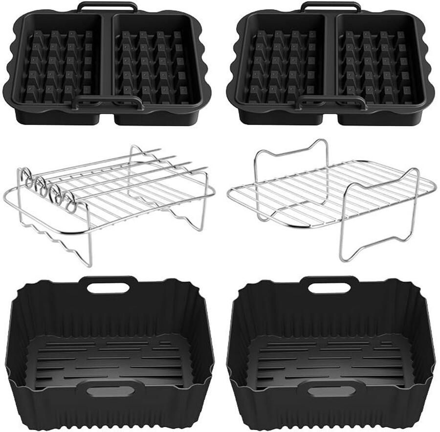 Dailygoods- Airfryer Accessoires Dual Zone 8 l 10 l Siliconen Vorm Inzetstukken BPA-vrij Geschikt voor Ninja Cosori Cecotec