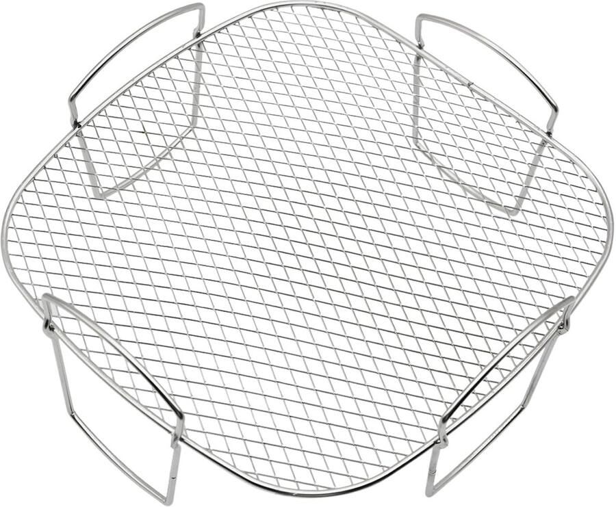 Omgoods- Airfryer Accessoires Hoogwaardige 304 Roestvrij Stalen Grillrooster Stoomrek Meelaags Ontwerp Makkelijk Schoon te Maken 20.5x20.5x9cm Grillrek